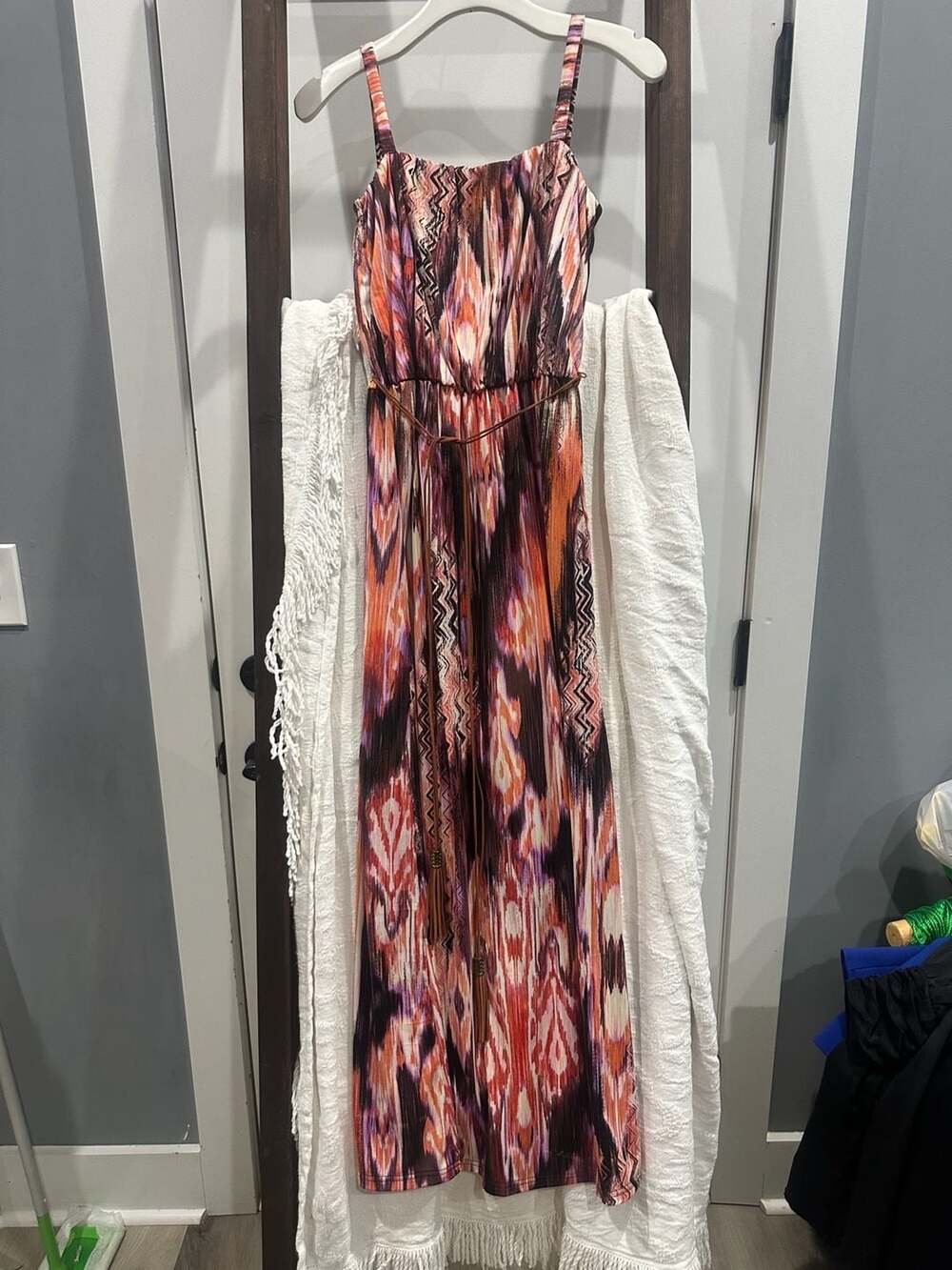 Ruby Rox Coral-Black Maxi Dress with Braided Belt